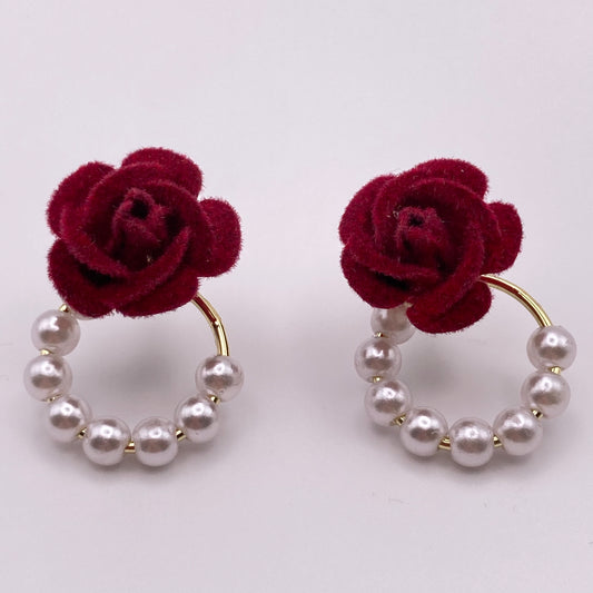 Red Velvet Rose Earrings